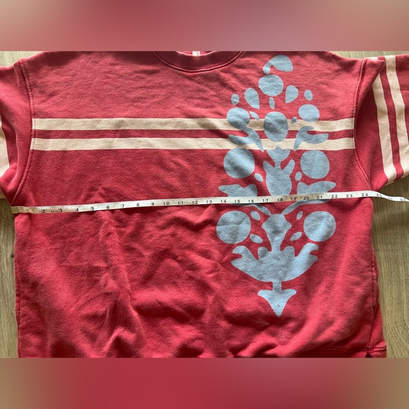 Clearance Sale -Free People Red Sweatshirt with Blue Floral Design - Picture 3 of 4
